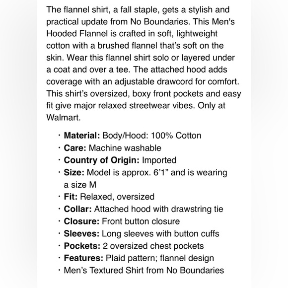 No Boundaries Hooded Flannel Shirt Blue Plaid Oversized Cotton Mens Small NWT - Picture 3 of 10